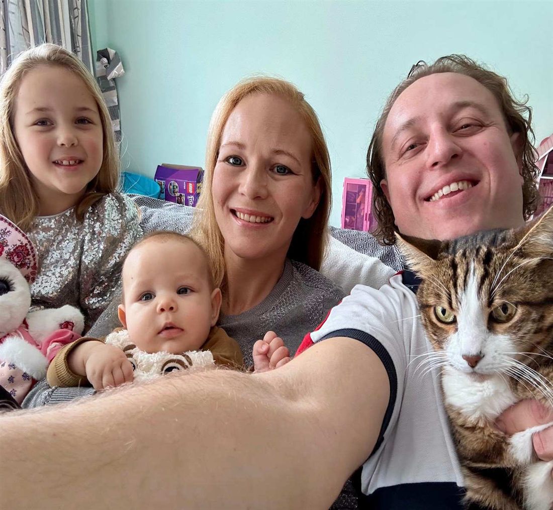 The Gülday family — Hasan, Valeriya, their daughters and their cat at home near Ephesus