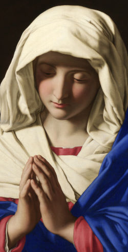 Painting of the Virgin Mary praying with folded hands